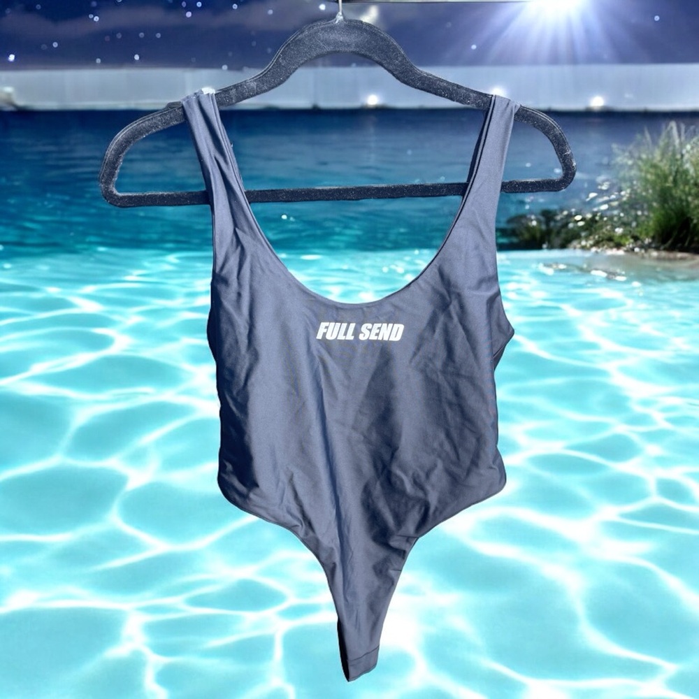 New Black Full send baywatch style one piece thong swimsuit